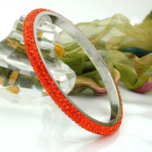 Armreif 75x6,5mm Metall mit 4 Reihen Glassteine rot-orange – Bild 2