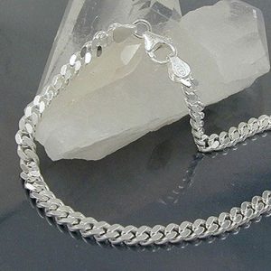 Armband 4mm Flachpanzerkette glänzend 2x diamantiert Silber 925 – Bild 2