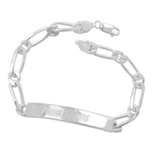 Schildarmband 6,5x2mm Figarokette Gravurplatte 45x7mm Peace & Love glänzend Silber 925 21cm – Bild 1
