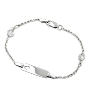 Schildarmband für Kinder 1,7mm Ankerkette mit Herz und 2 Zirkonias rhodiniert Silber 925 15cm – Bild 3