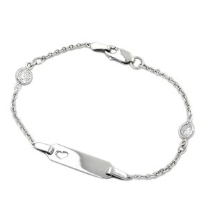 Schildarmband für Kinder 1,7mm Ankerkette mit Herz und 2 Zirkonias rhodiniert Silber 925 15cm – Bild 1