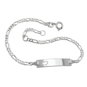 Schildarmband 2mm Figarokette mit Herz Armband mit Gravurplatte 25x5x1mm Silber 925 – Bild 3
