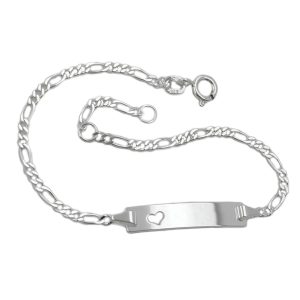 Schildarmband 2mm Figarokette mit Herz Armband mit Gravurplatte 25x5x1mm Silber 925 – Bild 1
