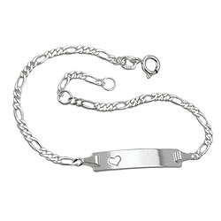 Schildarmband 2mm Figarokette mit Herz Armband mit Gravurplatte 25x5x1mm Silber 925