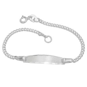 Schildarmband für Kinder 2mm Panzerkette Gravurplatte 23x5mm matt diamantiert Silber 925 14cm – Bild 1