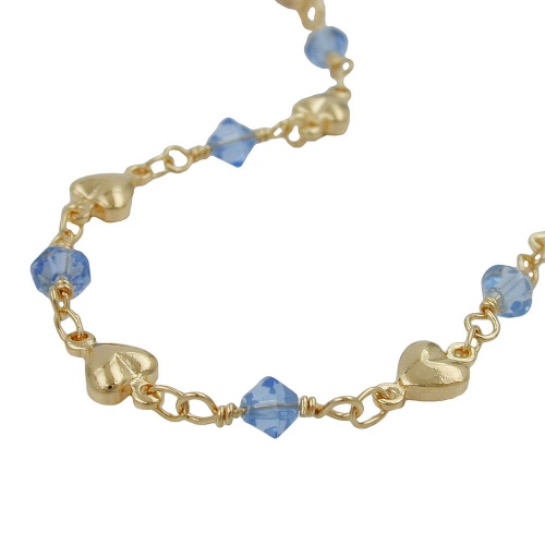 Kette 5mm Fantasie Herz und Glasperlen hellblau AMD