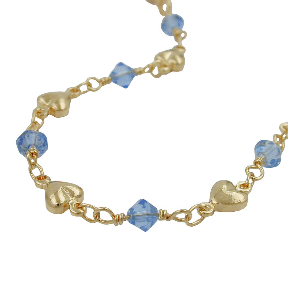 Kette 5mm Fantasie Herz und Glasperlen hellblau AMD – Bild 1