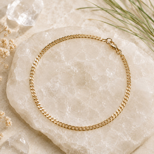 Armband 2,4mm Flachpanzer glänzend 14Kt GOLD 18,5cm