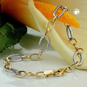 Armband 7mm Ankerkette Gliederkette oval bicolor durchlegiert Weißgold 9Kt GOLD 19cm – Bild 2