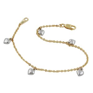 Armband 1,7mm Ankerkette mit 5 Herzen bicolor rhodiniert 9Kt GOLD 19cm – Bild 1