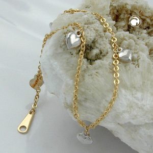 Armband 1,7mm Ankerkette mit 5 Herzen bicolor rhodiniert 9Kt GOLD 19cm – Bild 2