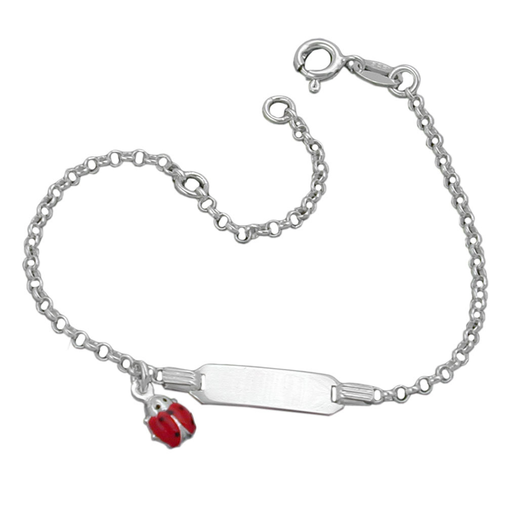 Schildband für Kinder Ankerkette Gravurplatte 1,9x5,8mm Marienkäfer Silber 925