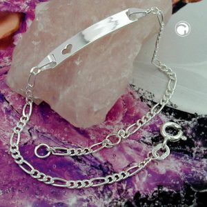 Schildarmband 2mm Figarokette mit Herz Armband mit Gravurplatte 25x5x1mm Silber 925 – Bild 2