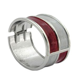 Armreif 73x38mm mit Klappscharnier Metall weinrot-beige-grau emailliert – Bild 1